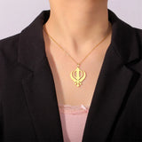EUEAVAN Classic Sikhism Symbol Necklace for Women Men Stainless Steel Sikh Khanda Necklaces Religious Protection Amulet Jewelry