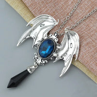 New Goth Halloween Necklace Blue Crystal Vampire Bat Pendant Blue Black Crystal Choker Necklace Punk Jewelry