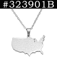 Anniyo American Map With State Name Pendant Necklaces for Women Men United States Map Jewelry USA #323901