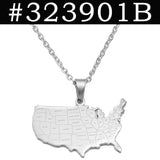 Anniyo American Map With State Name Pendant Necklaces for Women Men United States Map Jewelry USA #323901