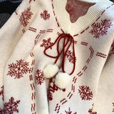Christmas New Red Autumn and Winter Pullovers Snowflake Knitted Sweaters Thick Loose V-neck Hooded Sweet Long Sleeve Top Trendy