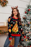 2025Women's Casual Loose Lazy Style Sweater Christmas Tree Color Block Jacquard Christmas Sweater Gift