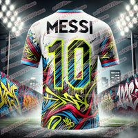 Summer Hot Selling Messi Fashion Graffiti Style Sports Jersey T-shirt Daily Outdoor Breathable Quick Drying Sweat Wicking Jersey