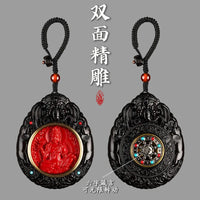 Natural Cinnabar Zodiac Car Keychain Twelve Zodiac Guardian Pendant Ebony Zodiac Buddha Samantabhadra Bodhisattva Jewelry Gift