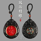 Natural Cinnabar Zodiac Car Keychain Twelve Zodiac Guardian Pendant Ebony Zodiac Buddha Samantabhadra Bodhisattva Jewelry Gift