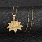 Exquisite Stainless Steel Plant Mandala Lotus Necklace Women's Yoga Om Religious Jewelry