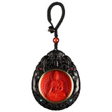 Natural Cinnabar Zodiac Car Keychain Twelve Zodiac Guardian Pendant Ebony Zodiac Buddha Samantabhadra Bodhisattva Jewelry Gift