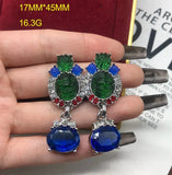 Middle heavy industry blue rhinestone necklace earrings set women order Europe and the United States exaggerated high-grade temp