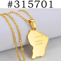 Anniyo French Guiana Map Pendant Necklaces Stainless Steel Jewelry Guyane Française #315701