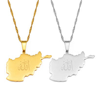 Anniyo Afghanistan Map With Allah Pendant Necklaces for Women Afghan Maps Islam Jewelry #213321