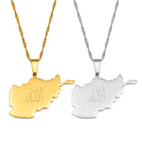 Anniyo Afghanistan Map With Allah Pendant Necklaces for Women Afghan Maps Islam Jewelry #213321