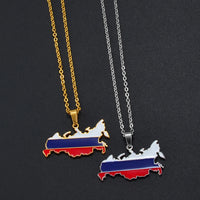 Anniyo Russia Map Flag Pendant Necklaces The Russian Federation Charm Jewelry Silver Color/Gold Color Chain Necklaces #300001