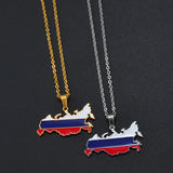 Anniyo Russia Map Flag Pendant Necklaces The Russian Federation Charm Jewelry Silver Color/Gold Color Chain Necklaces #300001