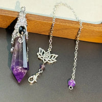 Silver Color 12 Faceted Natural Stone Crystal Pendant Pendulum for Divination 100% Clear Quartz Amethysts Pendulums Pendulo X334