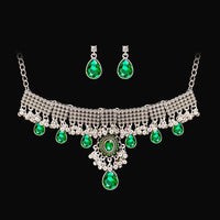 Luxury Elegant Crystal Wedding Jewelry Set Women Vintage Water Drop Earring Necklace Set Indian Gold Color Bijoux Bride Gift