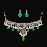 Luxury Elegant Crystal Wedding Jewelry Set Women Vintage Water Drop Earring Necklace Set Indian Gold Color Bijoux Bride Gift