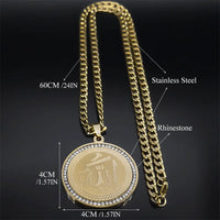 Catholic Saint Benedict Pendant Necklace for Women Men Stainless Steel Gold Color Rhinestone Religion Male Chain Jewelry