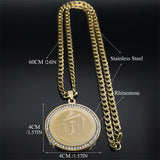 Catholic Saint Benedict Pendant Necklace for Women Men Stainless Steel Gold Color Rhinestone Religion Male Chain Jewelry