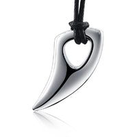 High Polish Wolf Fang Tooth Spike Pendant Necklace For Men Stainless Steel Animal Tooth Leather Rope Necklaces Jewelry Wholesale