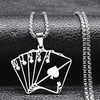 Lucky Ace of Spades Poker 10 J Q K A Necklace Stainless Steel Card Casino Fortune Playing Cards Necklace Jewelry collier6106