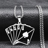 Lucky Ace of Spades Poker 10 J Q K A Necklace Stainless Steel Card Casino Fortune Playing Cards Necklace Jewelry collier6106