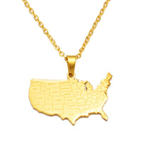 Anniyo American Map With State Name Pendant Necklaces for Women Men United States Map Jewelry USA #323901