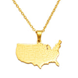 Anniyo American Map With State Name Pendant Necklaces for Women Men United States Map Jewelry USA #323901