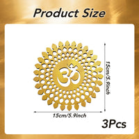 3Pcs Golden Om Round Decorative Wall Art  Om Chakra For Temple, Living Room, Bedroom, Office, Hotel, Home Decor Items, Gift