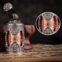 Retro Six Character Buddhist Sutras Scripture Barrel Pendant Women Jewelry Trendy Men Amulet Necklace Male Female Accessories