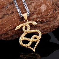Stainless Steel Vikings Twin Snake Necklace Men's Punk Hip Hop Gold Steel Color Handmade Pendant Animal Serpent Jewelry Gift