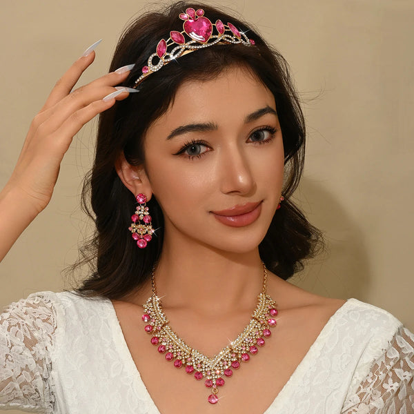 Ladies' Fashion Design Crown Necklace Earrings Jewelry Set Suitable for Wedding, Party, Festival Gifts