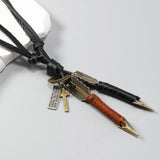 1 piece Handmade leather wrapped double arrow pendant necklace