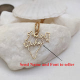 Customizable India Map Name Pendant Necklace 18K Golden Plated Stainless Steel Jewelry