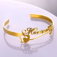 Akizoom Custom Name Heart Bracelets Stainless Steel Personalized letter Cuff Bangles Bracelets for Woman Man Family Jewelry Gift