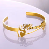 Akizoom Custom Name Heart Bracelets Stainless Steel Personalized letter Cuff Bangles Bracelets for Woman Man Family Jewelry Gift