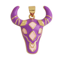 Animal Cow Ox Head Colourful Charm Pendant,18K Gold Plated Cubic Zirconia Necklace Bracelet for Jewelry Findings Supplies M62