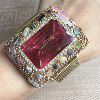 Colored Change Sultanite Crystal Bangle Rings Sets for Women Stainless Steel Watch Belt Chain Bracelet Zultanite Quartz Jewelry