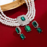 1Set Luxury Multilayer Imitation Pearl Necklace Earrings For Women Girls Temperament Jewelry Bridal Rhinestone Wedding Jewelry