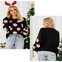 2024 Autumn and Winter New Christmas Outfit Old Man's Head Knitted Sweater European and American Women's Pullover Christmas