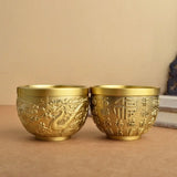 Good Luck Phoenix Cylinder Ornament Traditional Hand Carved Brass Drinking Cup Pure Brass Brass Feng Shui Bowl Living Room