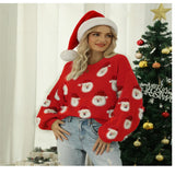 2024 Autumn and Winter New Christmas Outfit Old Man's Head Knitted Sweater European and American Women's Pullover Christmas