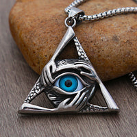 Retro Unique Evil Eye Pendant for Men Punk Hip Hop Stainless Steel Triangle Necklace Personality Fashion Jewelry Gift Wholesale