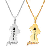Anniyo I LOVE Guyana Map Pendant Necklace Women Girls,The Capital Georgetown Jewelry Republic of Guyana #159521