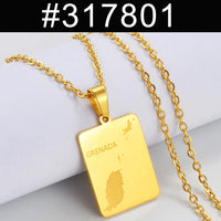 Anniyo Carriacou Grenada and Petit Martinique Map Pendant Necklaces Stainless Steel Caribbean Sea Jewelry @317801