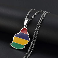 Anniyo Mauritius Map Flag Charm Pendant Necklaces for Women Men Mauritius Africa Stainless Steel Jewelry @298721