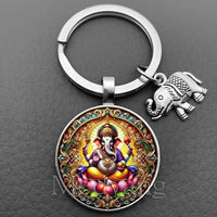 Sacred Elephant Ganesha Keychain Buddha keychain and key ring God Of Wealth Elephant glass key ring men and women bag decoration