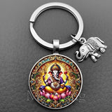 Sacred Elephant Ganesha Keychain Buddha keychain and key ring God Of Wealth Elephant glass key ring men and women bag decoration