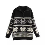 2024 Women Christmas Sweaters Long Sleeve Turn-down Collar Oversized Ugly Holiday Knitted Pullover Sweater