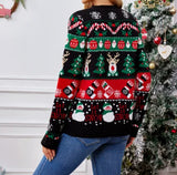 Fashionable knitted V-neck Christmas pattern single breasted long sleeved cardigan for autumn and winter women's casual sweater