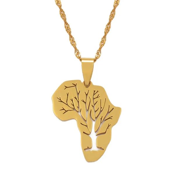 Anniyo New Design Africa Map Pendant Necklaces African Roots Tree Necklace Jewelry Gold Color Stainless Steel @111621